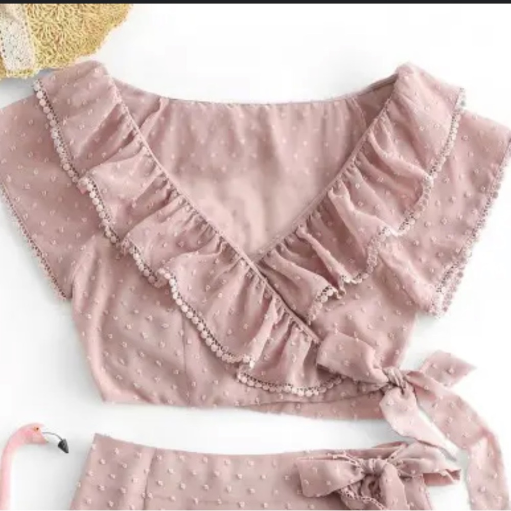 Pink polka dot wrap top